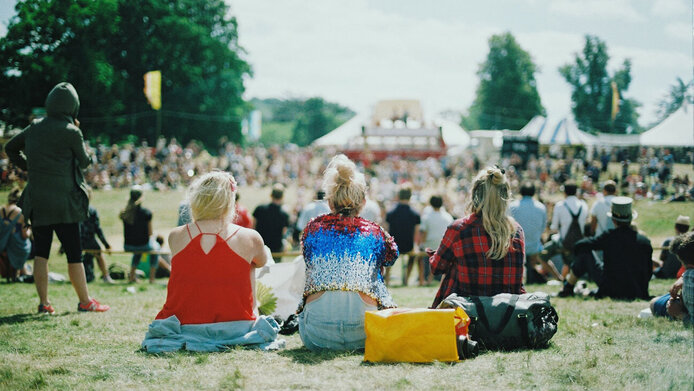 Publikum beieinem Open-Air Musik-Festival auf einer Wiese