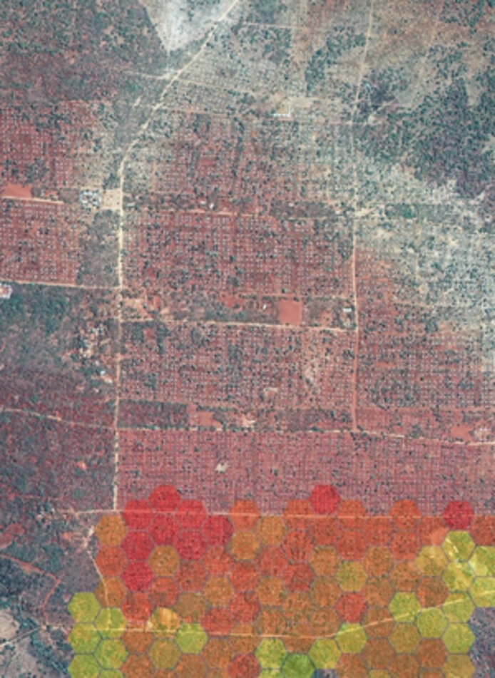 Satellite image of a crowded refugee camp in Tanzania