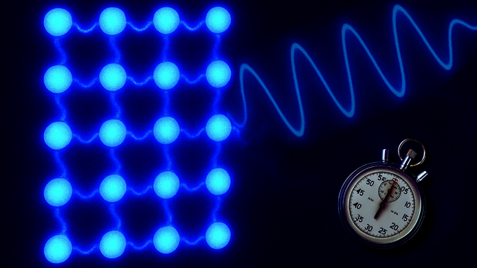 Graphical representation of atoms on a lattice, light waves, and a stopwatch