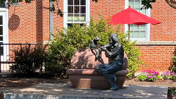 Bronze statue of the creator of the Muppets—Jim Henson